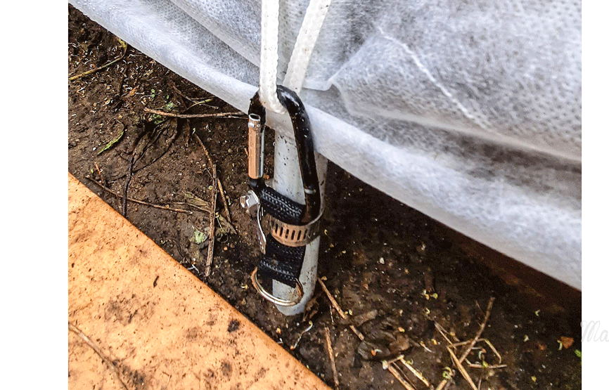 Attaching a row cover with wind protection